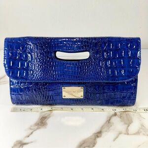 Nine West Croc-Embossed Faux Patent Leather Evening Cocktail Handbag Flap Clutch